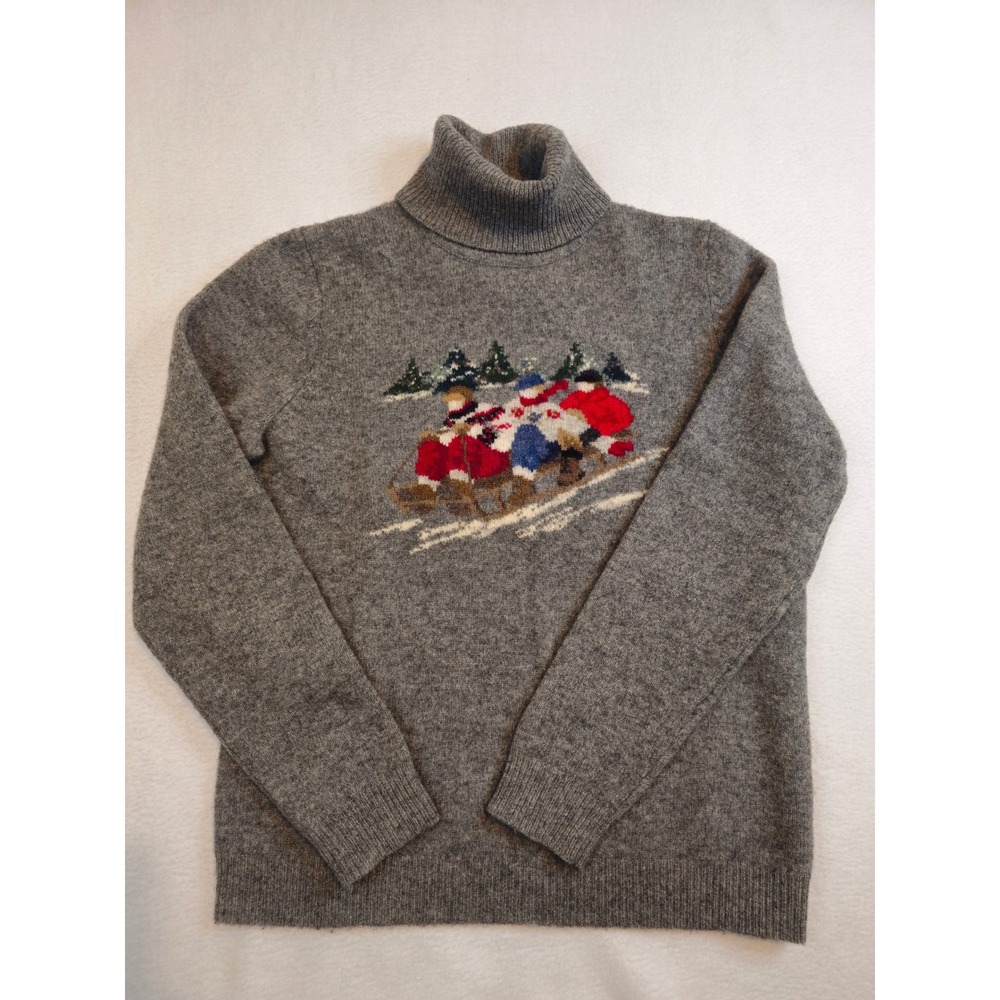 Lauren Ralph Lauren Gray 100% Lambswool Sledding Intarsia Turtleneck Sweater S